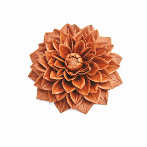 Leather Brooches
 Cognac brown leather dahlia flower brooch large