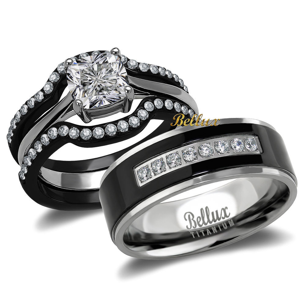 Matching Wedding Rings
 His and Hers Titanium Stainless Steel CZ Bridal Matching
