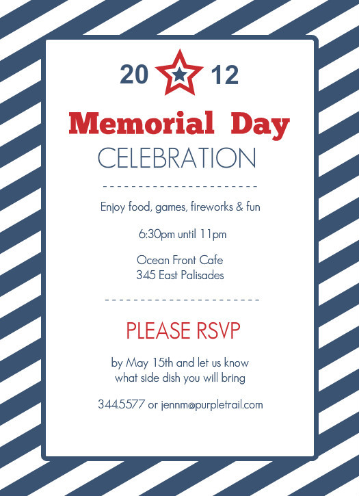 Memorial Day Party Invitation
 Memorial Day Invitations Blue Striped Memorial Day