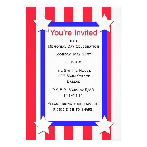 Memorial Day Party Invitation
 Memorial Day Party Stars and Stripes Invitation