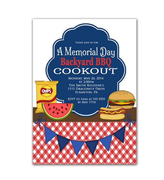 Memorial Day Party Invitations
 Cookout Party Invitation labor day Memorial Day BBQ Invite