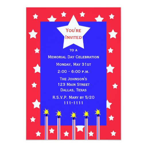 Memorial Day Party Invitations
 Memorial Day Party Fireworks and Stars Invitation
