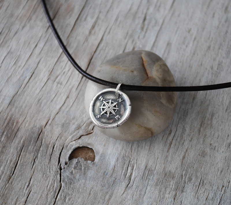 Mens Compass Necklace
 Men s pass Necklace Men s Jewelry Silver Wax