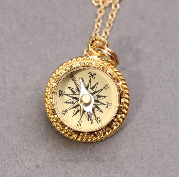 Mens Compass Necklace
 Gold pass Necklace Working pass Necklace Mens pass