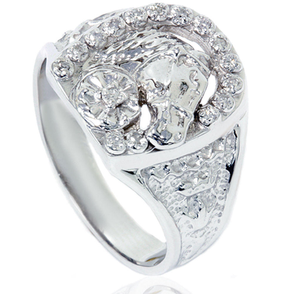 Mens Rings With Diamonds
 Mens Diamond Lucky Horseshoe Ring 10K White Gold