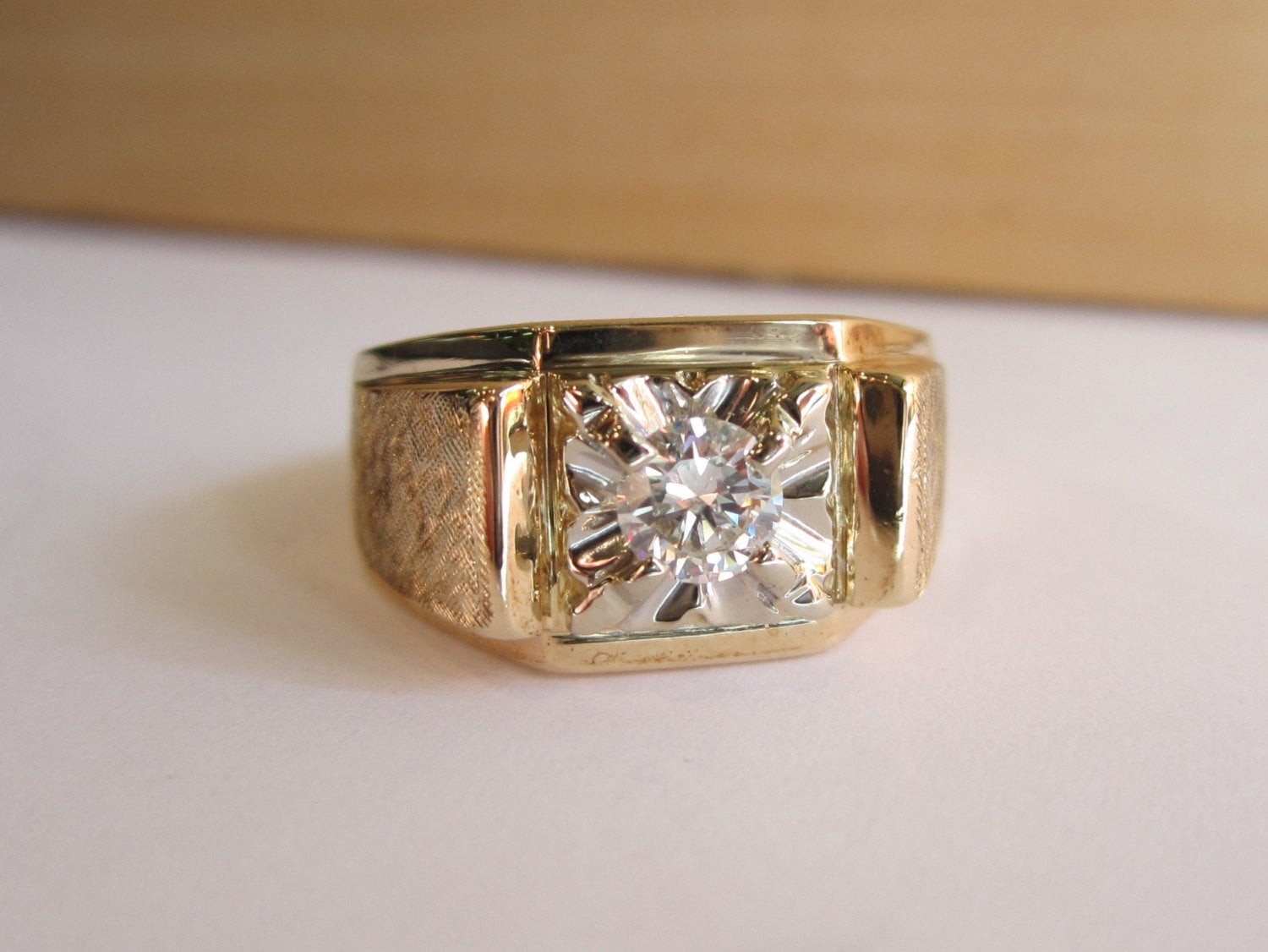 Mens Rings With Diamonds
 Mens diamond ring Vintage diamond 10 14k gold ring Mens