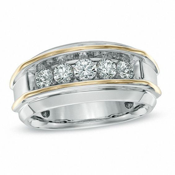 Mens Rings With Diamonds
 Men s 1 CT T W Diamond Five Stone Band in 10K Two Tone