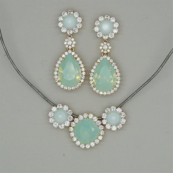 Mint Green Necklace
 Items similar to Mint Green Necklace and Earrings Set Mint