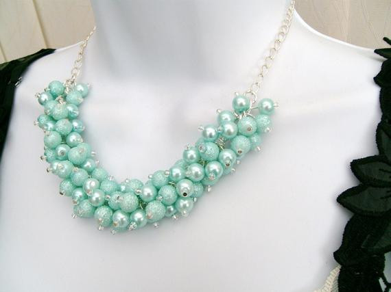 Mint Green Necklace
 Mint Green Pearl Beaded Necklace Bridesmaid Necklace Chunky