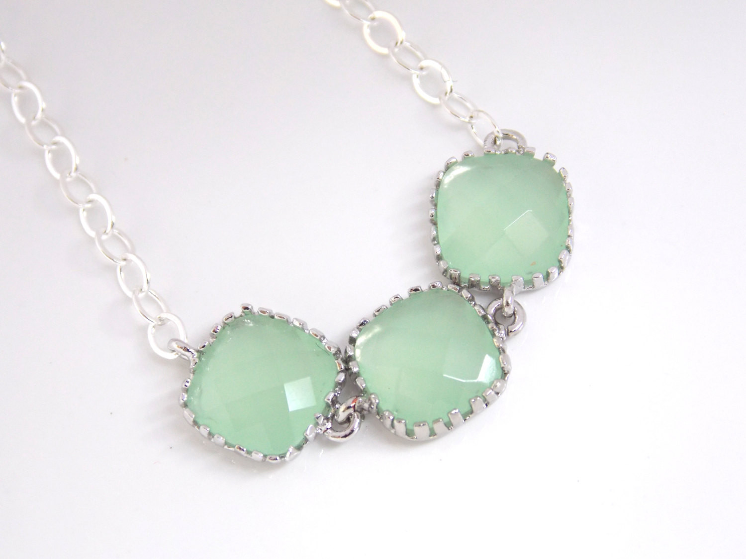 Mint Green Necklace
 Mint Necklace Silver Green Necklace Bridesmaid Jewelry