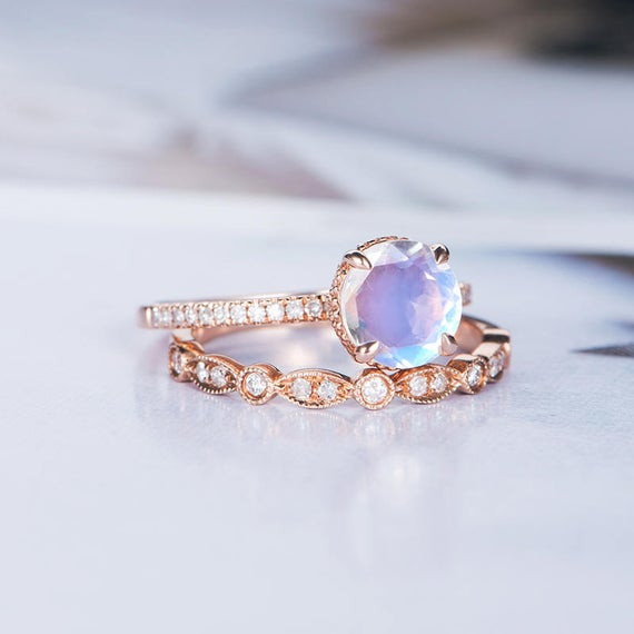 Moonstone Wedding Ring Sets
 Moonstone Engagement Ring Sets Bridal Sets Art Deco