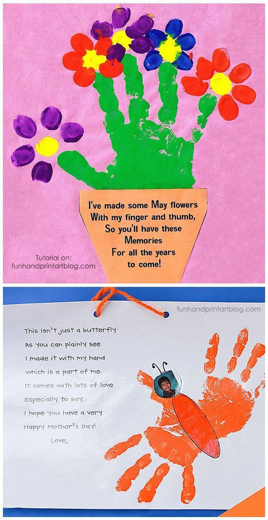 Mother's Day Crafts For Preschool
 Handprint and Fingerprint Flowerpot with Poem for Mother s