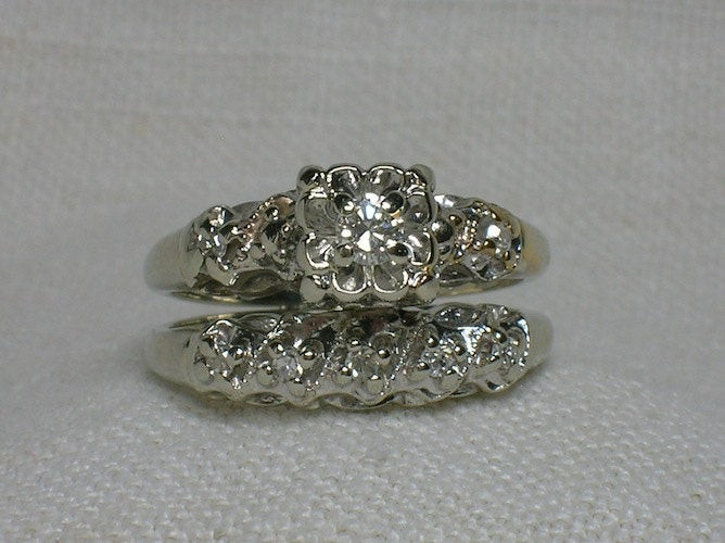 Old Fashioned Wedding Rings
 Vintage Wedding Ring Set Ornate 1940s White Gold Illusion