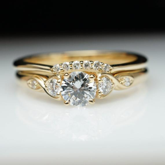 Old Fashioned Wedding Rings
 Vintage Antique Style Diamond Engagement Ring & Wedding Band