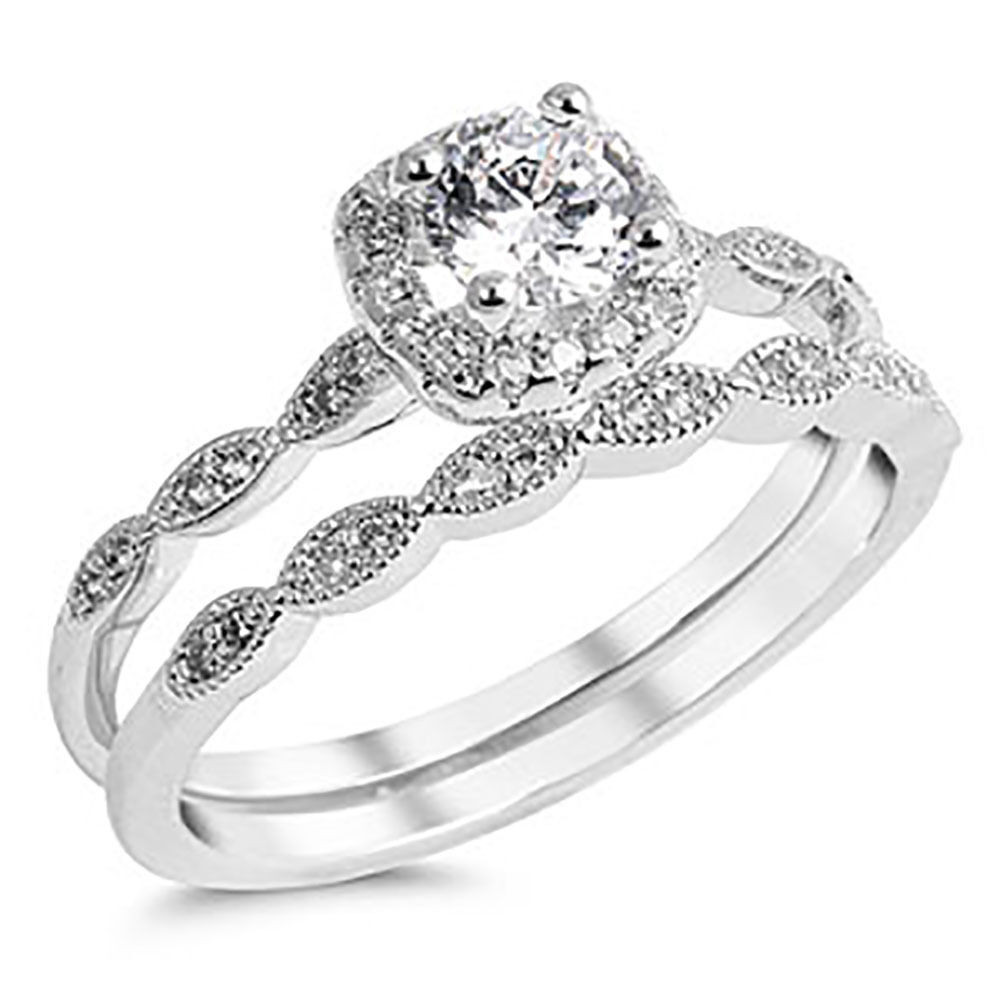 Old Fashioned Wedding Rings
 Sterling Silver 925 CZ Halo Vintage Style Engagement Ring