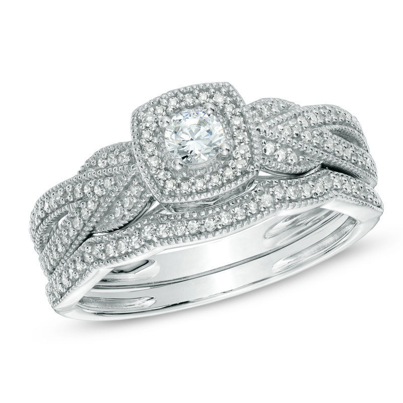 Old Fashioned Wedding Rings
 White Gold Halo Antique Vintage Style Round Diamond
