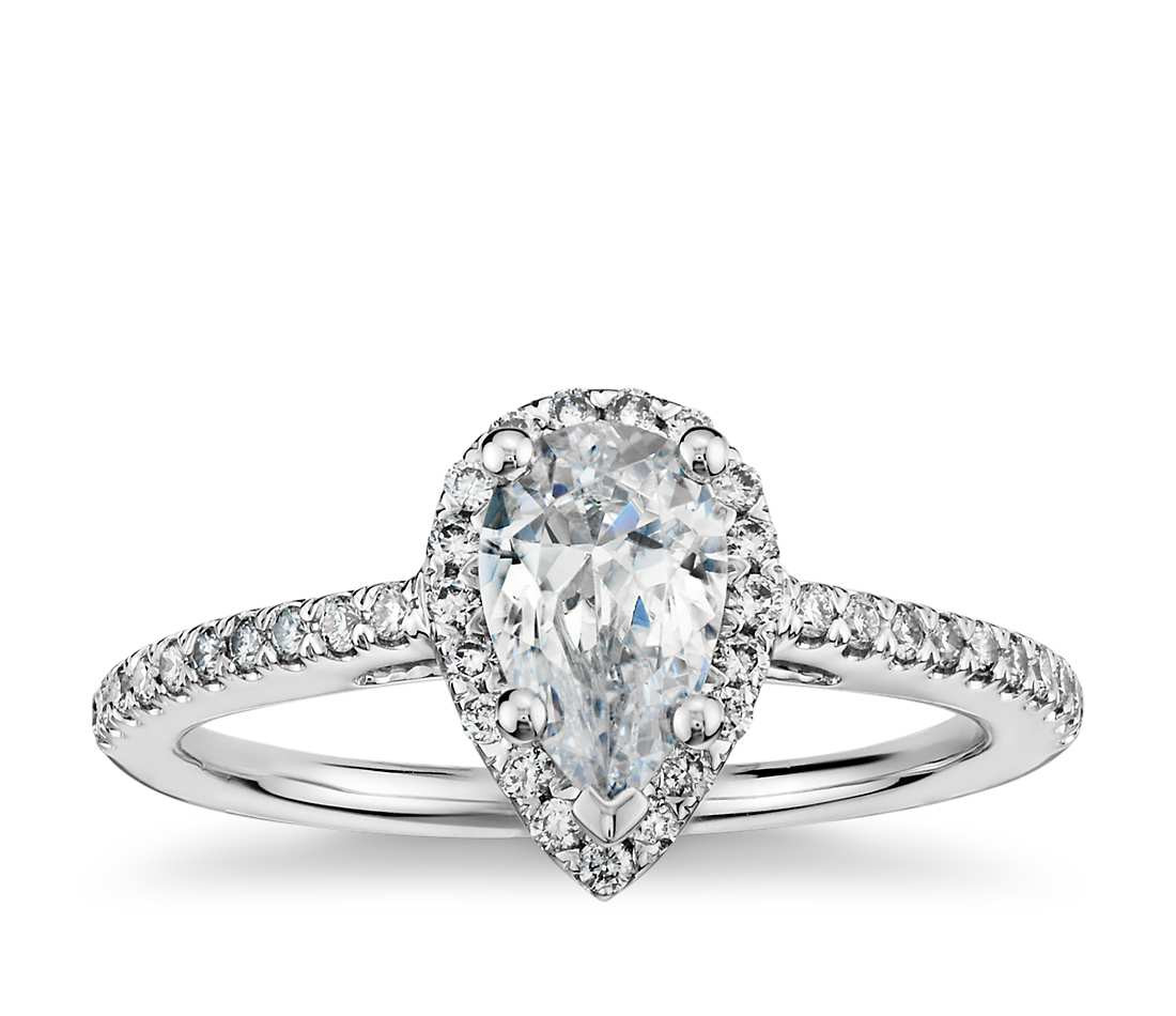 Pear Shaped Diamond Engagement Rings
 Pear Shaped Halo Diamond Engagement Ring in 14K White Gold
