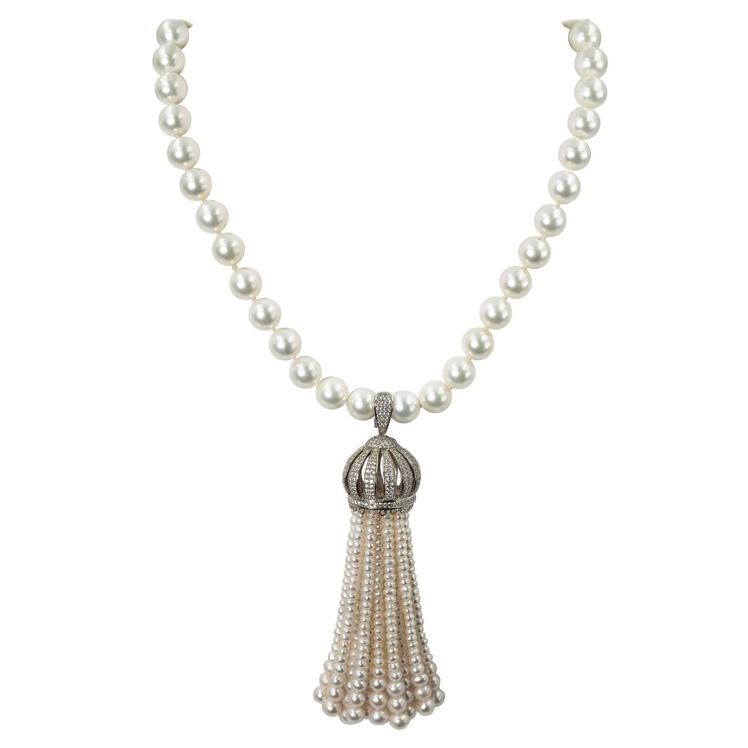Pearl Tassel Necklace
 Faux Diamond Pearl Tassel Necklace at 1stdibs