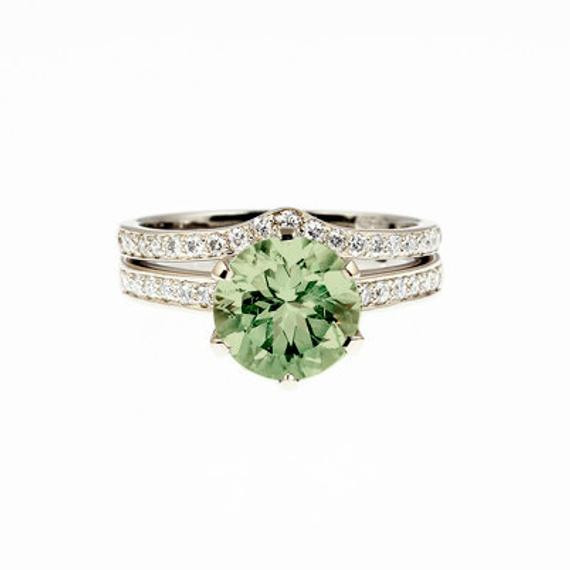 Peridot Wedding Rings
 Engagement ring set Peridot engagement diamond wedding ring