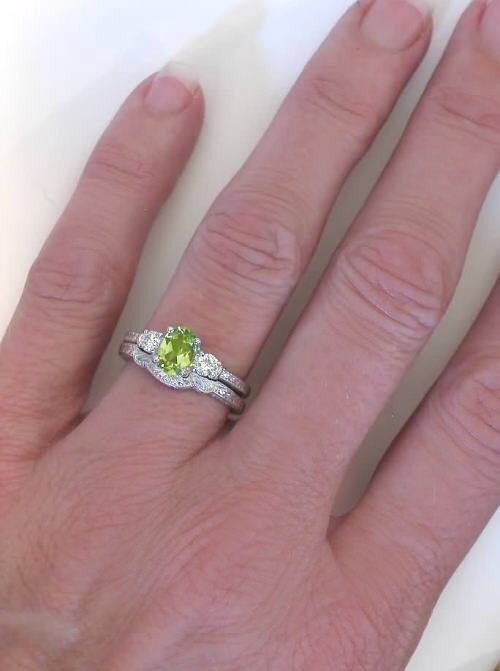 Peridot Wedding Rings
 Peridot Diamond Engagement Ring in Vintage Three Stone