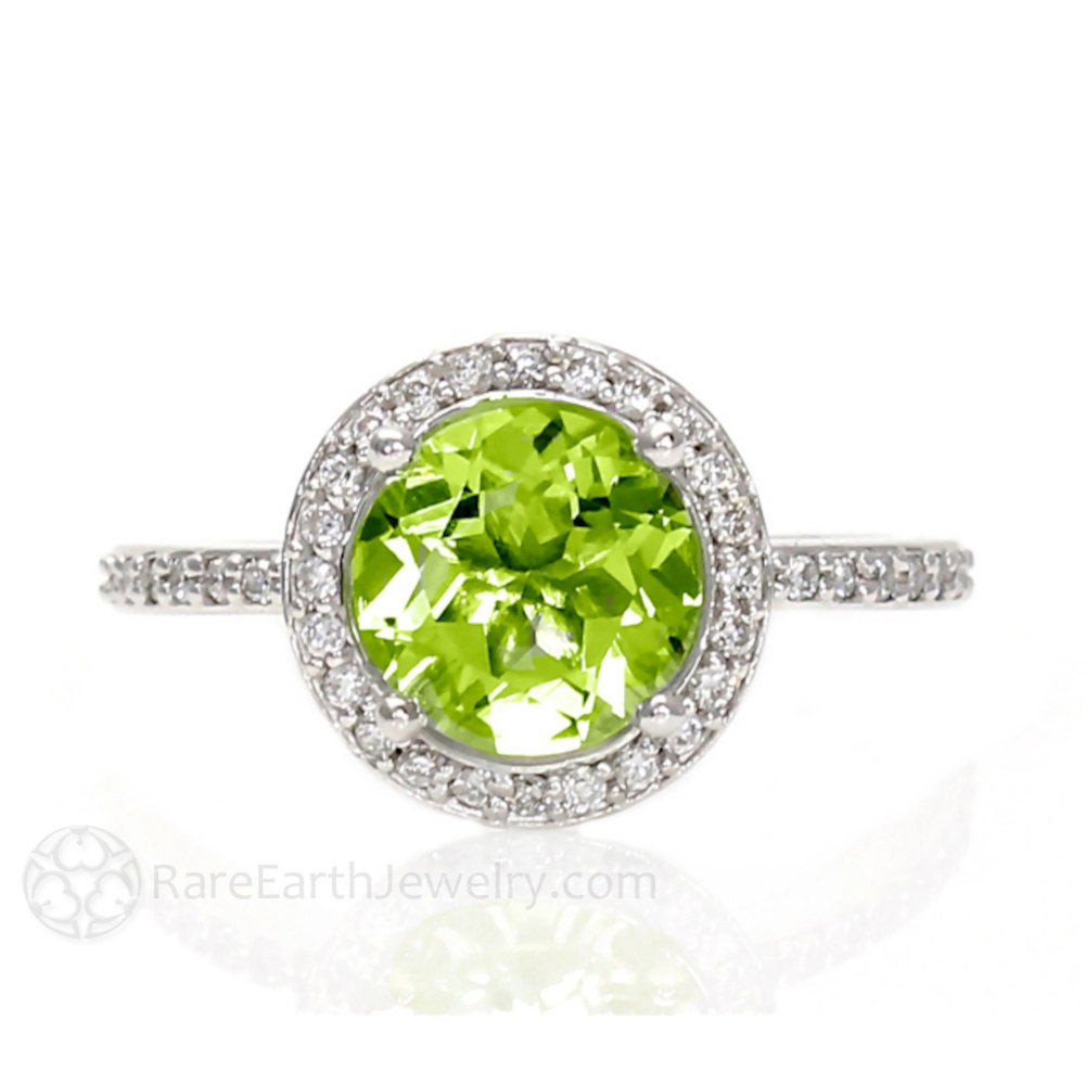 Peridot Wedding Rings
 Platinum Peridot Ring Diamond Halo Engagement Ring Custom