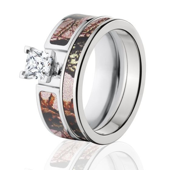 Pink Camo Wedding Ring Sets
 Mossy Oak Pink Break Up Camo Bridal Set Womens Camo Ring Sets