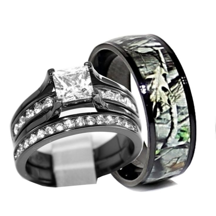Pink Camo Wedding Ring Sets
 His and Hers 925 Sterling Silver Titanium Camo Wedding