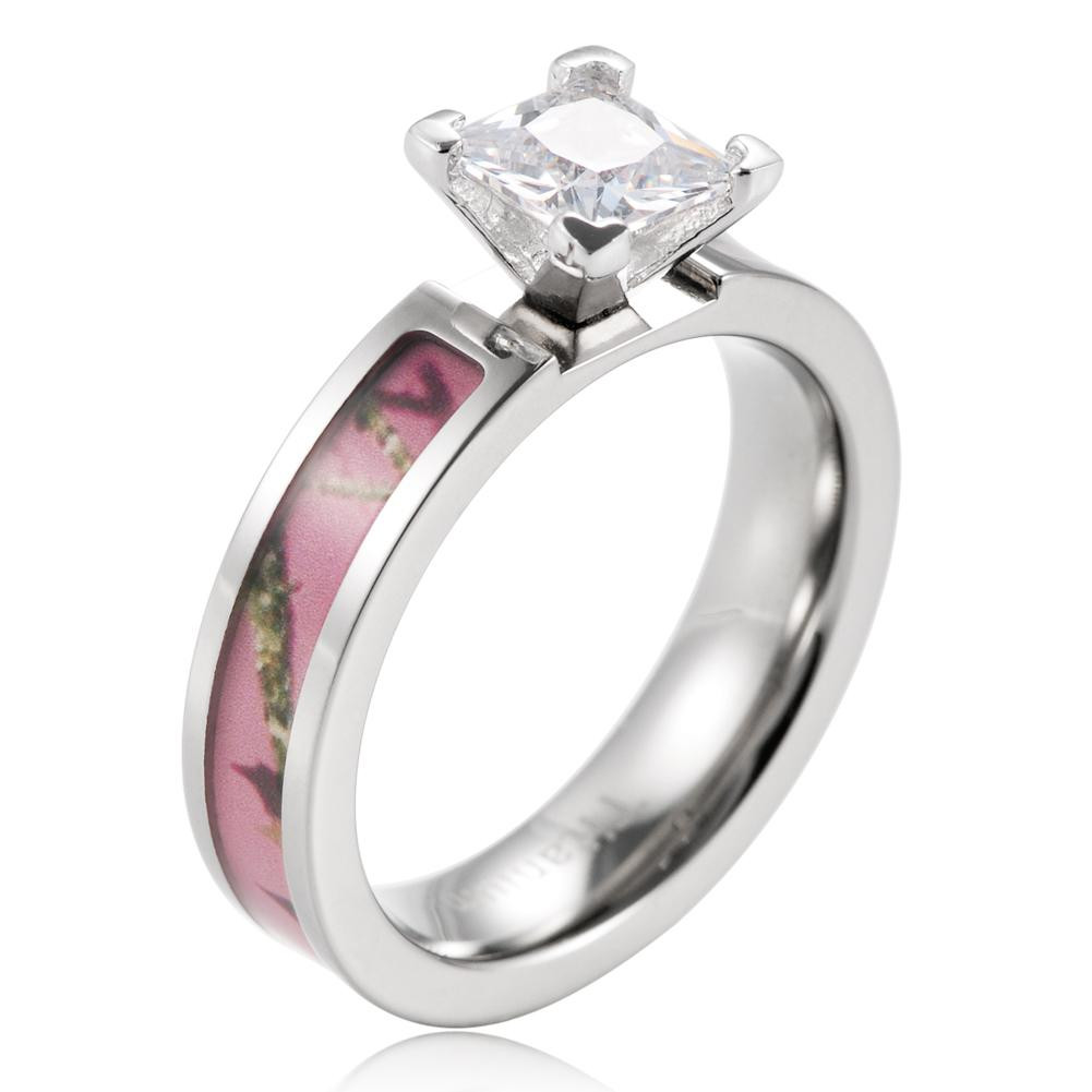 Pink Camo Wedding Ring Sets
 2018 Shardon Pink Tree Camo Ring Set Women Titanium 6