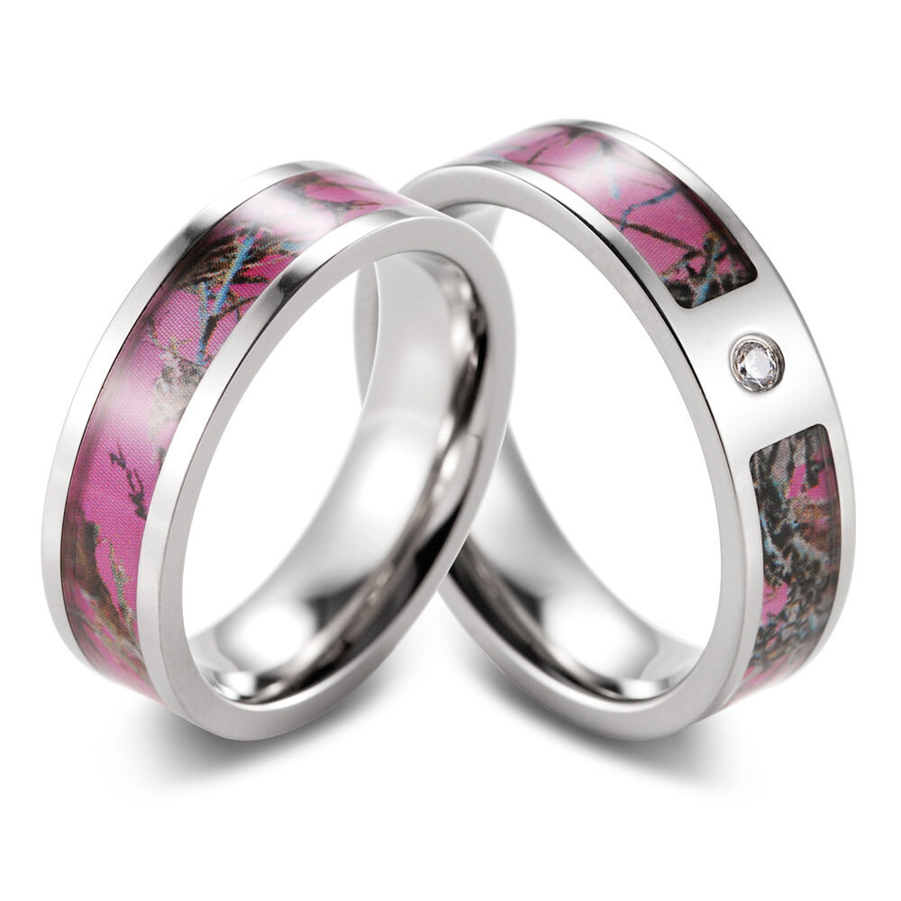 Pink Camo Wedding Ring Sets
 Pink Muddy Girl camo ring set engagement wedding band with
