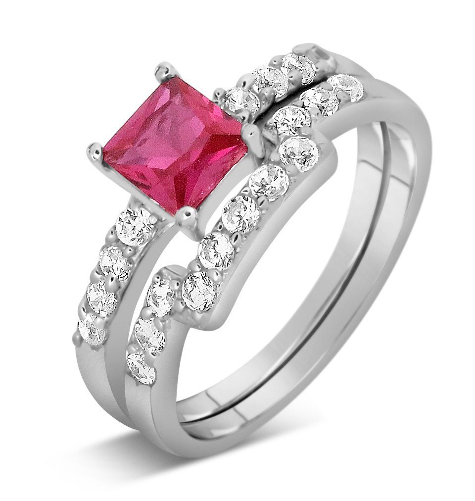 Pink Diamond Wedding Rings
 2 Carat Pink Sapphire and Diamond Wedding Ring Set in