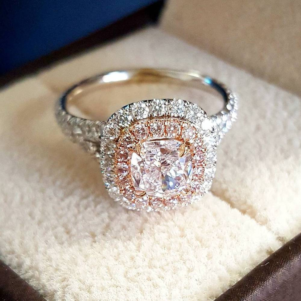 Pink Diamond Wedding Rings
 2 90 Ct Natural Double Halo Split Shank Pink Diamonds