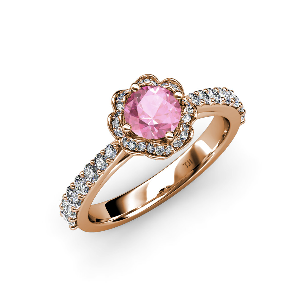 Pink Diamond Wedding Rings
 Pink Tourmaline & Diamond SI2 I1 G H Floral Halo