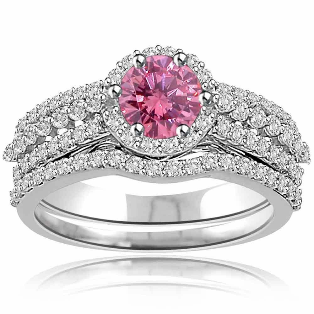 Pink Diamond Wedding Rings
 Pink Sapphire and Real Diamond Engagement Wedding Ring