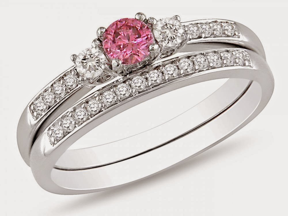 Pink Diamond Wedding Rings
 Matching Engagement and Wedding Rings Sets UK with Pink