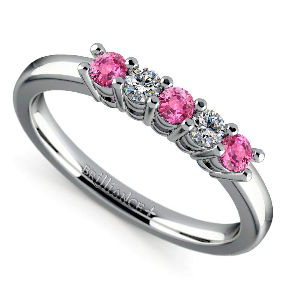 Pink Diamond Wedding Rings
 Five Diamond & Pink Sapphire Wedding Ring in White Gold 1