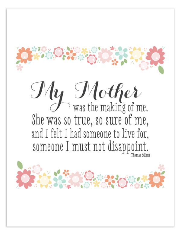 Printable Mothers Day Quotes
 My Mother Free Printable Quote — Angie Sandy Art