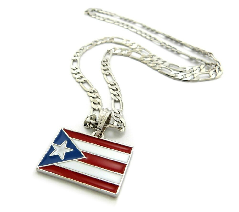 Puerto Rican Necklace
 NEW PUERTO RICO FLAG PENDANT w 5mm 24" FIGARO CHAIN