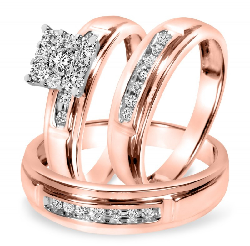 Rose Gold Wedding Ring Sets
 1 2 CT T W Diamond Trio Matching Wedding Ring Set 10K