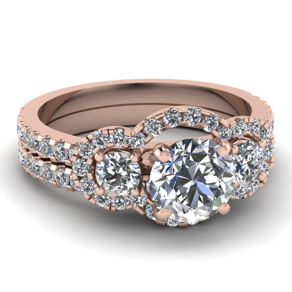 Rose Gold Wedding Ring Sets
 Round Cut diamond Wedding Ring Sets with White Diamond in