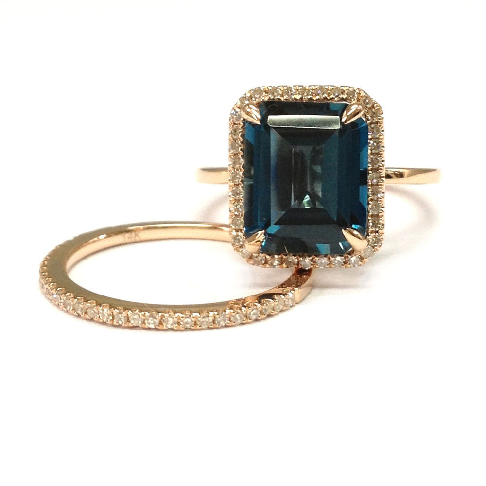 Rose Gold Wedding Ring Sets
 Topaz Wedding Ring Sets 8x10mm London Blue Diamond