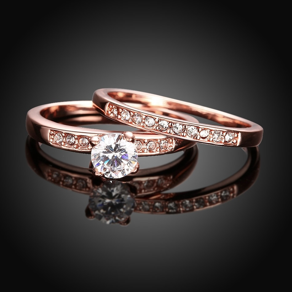 Rose Gold Wedding Ring Sets
 Romantic punk vintage rose gold color wedding couple Rings