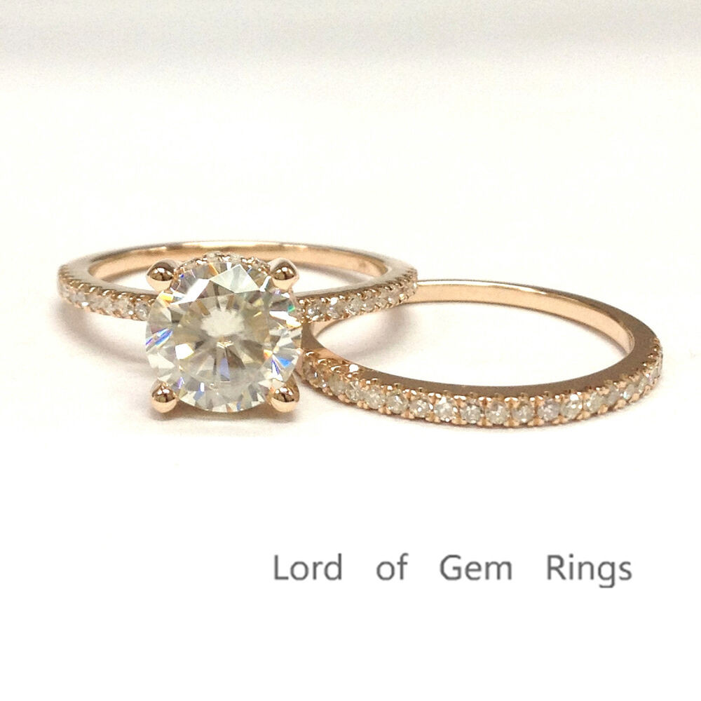Rose Gold Wedding Ring Sets
 7mm Round Moissanite Engagement Wedding Diamonds 2 Ring