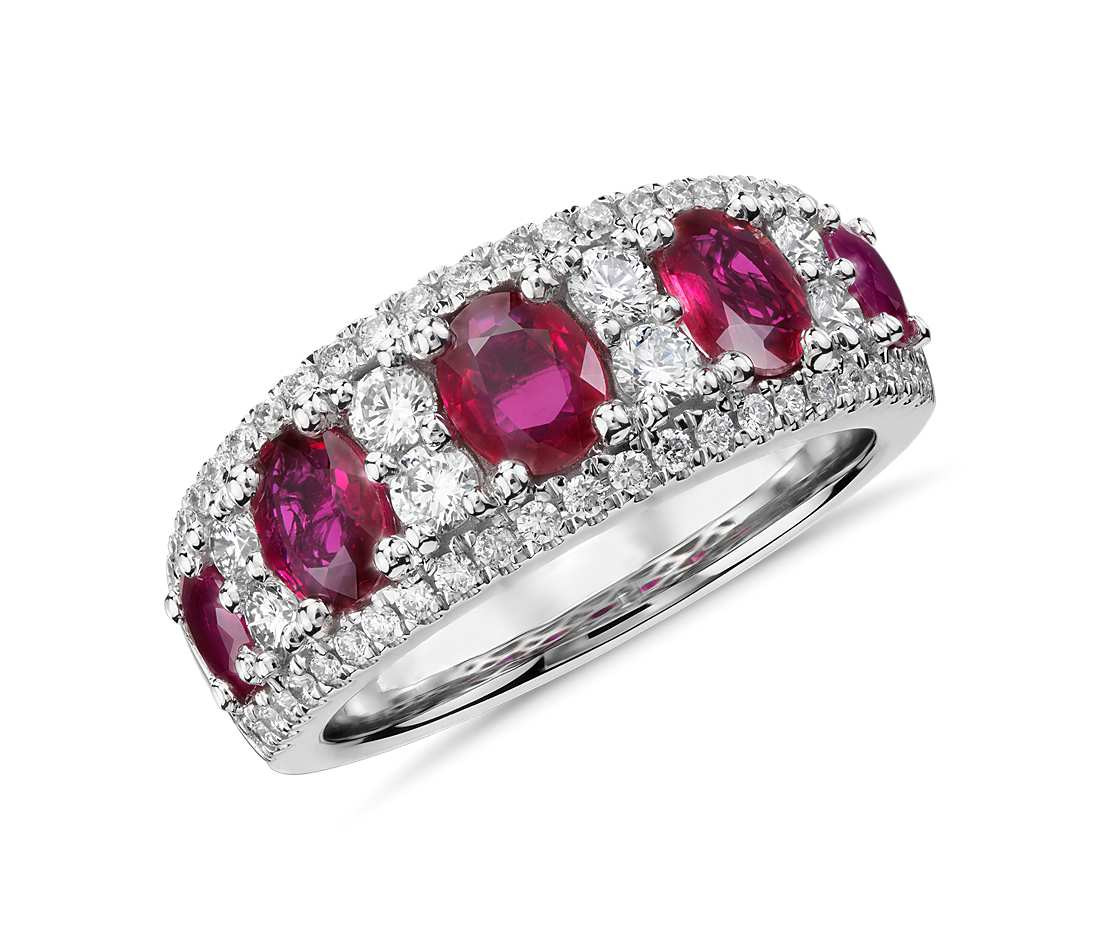 Ruby Diamond Rings
 Oval Ruby and Diamond Ring in 14k White Gold 0 55 ct tw