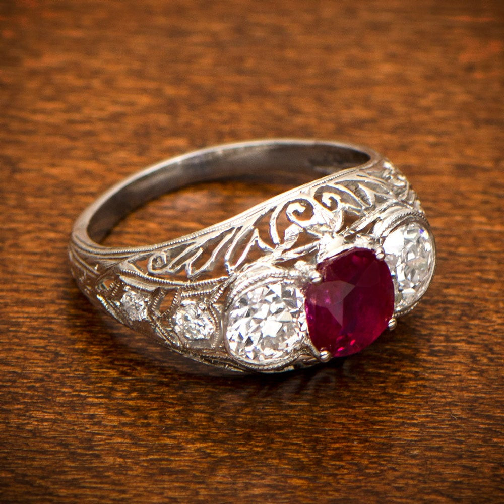Ruby Diamond Rings
 Antique Ruby Engagement Ring Estate Diamond Jewelry
