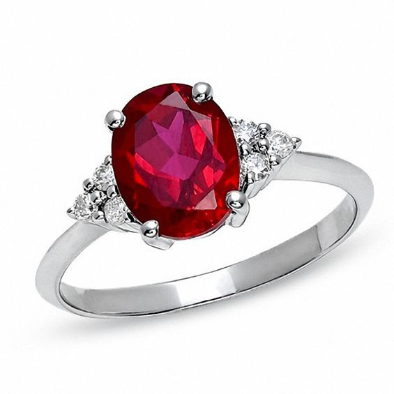 Ruby Diamond Rings
 Oval Lab Created Ruby Engagement Ring with Diamond Accents