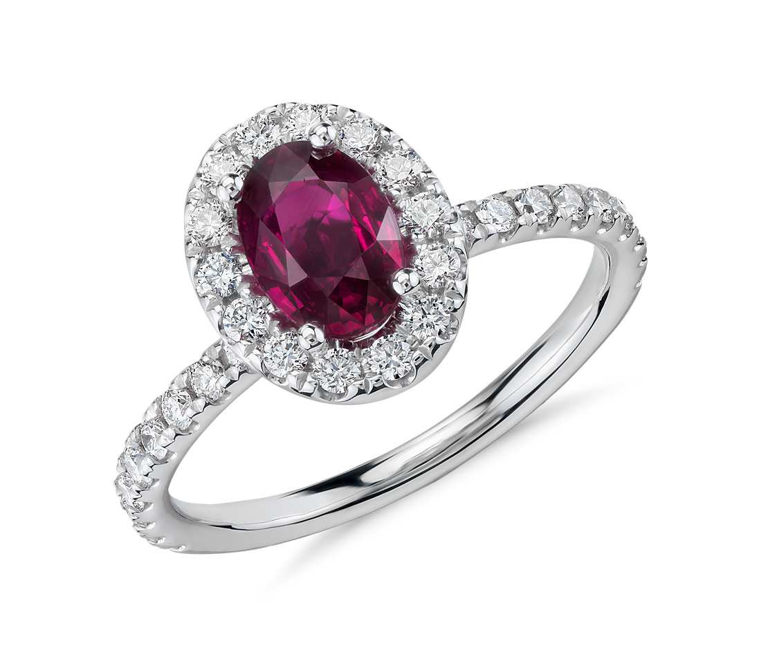 Ruby Diamond Rings
 Oval Ruby and Diamond Ring in 18k White Gold 7x5mm