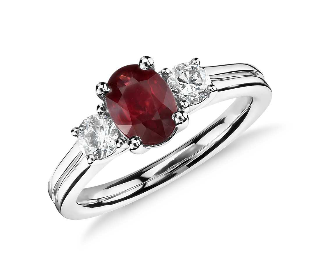 Ruby Diamond Rings
 Ruby and Diamond Ring in 18k White Gold 7x5mm
