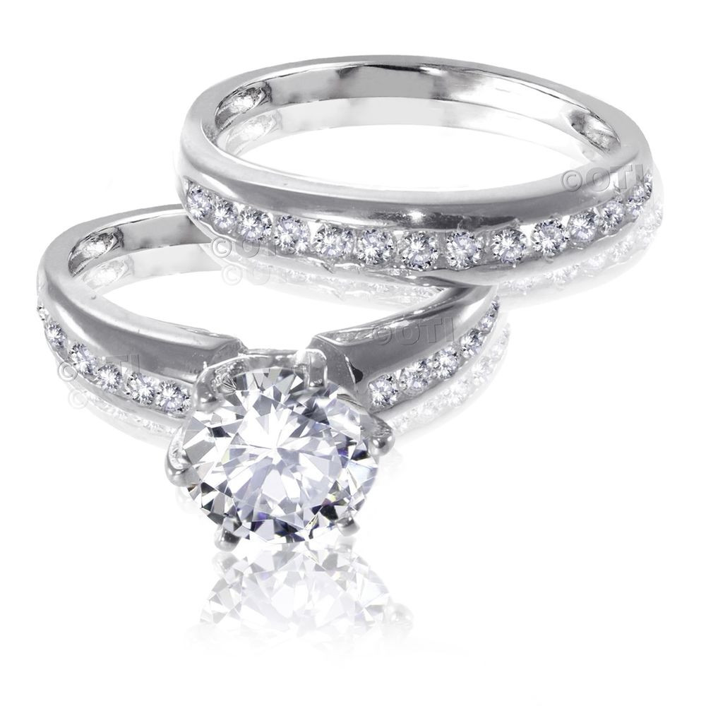 Sapphire Wedding Ring Sets
 Brilliant Cut White Sapphire Engagement Wedding Genuine