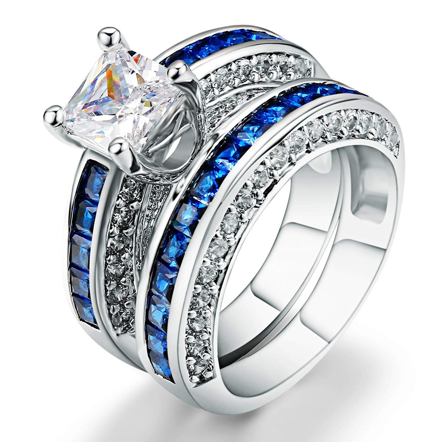 Sapphire Wedding Ring Sets
 18K Gold Blue Sapphire Wedding Engagement Bridal Rings