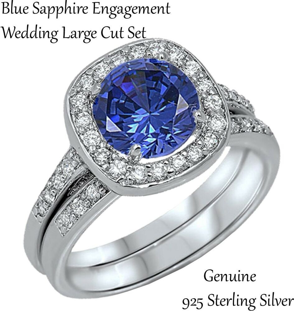 Sapphire Wedding Ring Sets
 Blue Sapphire Brilliant Engagement Wedding Sterling Silver